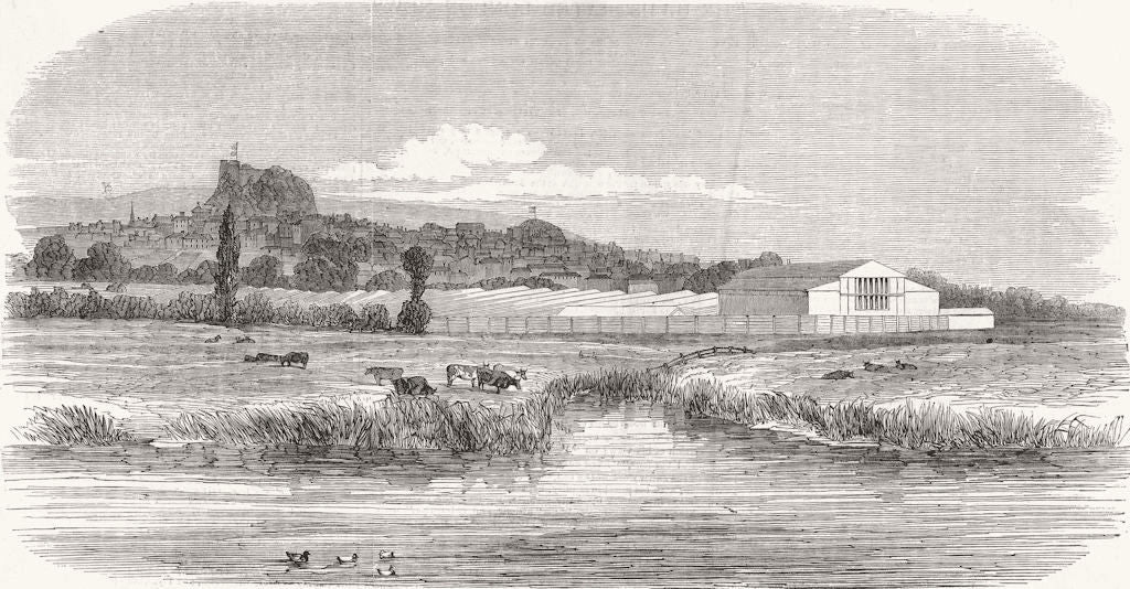 SUSSEX. Lewes. cattle show, from river 1852 old antique vintage print picture